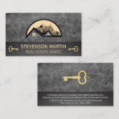 Dak en Stad | Leer | Gouden Skeletsleutel Visitekaartje (Voorkant / Achterkant)