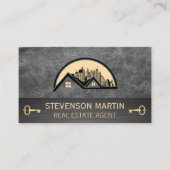 Dak en Stad | Leer | Gouden Skeletsleutel Visitekaartje (Voorkant)