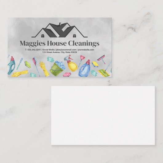 dak | Schoonmaakbenodigdheden illustraties Visitekaartje (Voorkant / Achterkant)