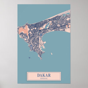 Dakar Senegal Afrika Winderige Stad Kaart Reizen Poster