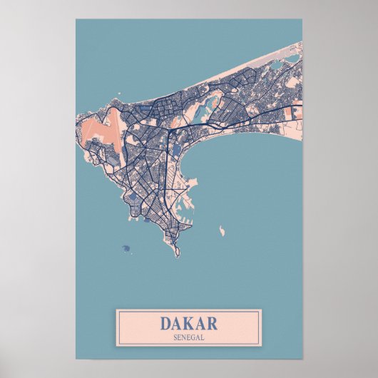 Dakar Senegal Afrika Winderige Stad Kaart Reizen Poster (Voorkant)