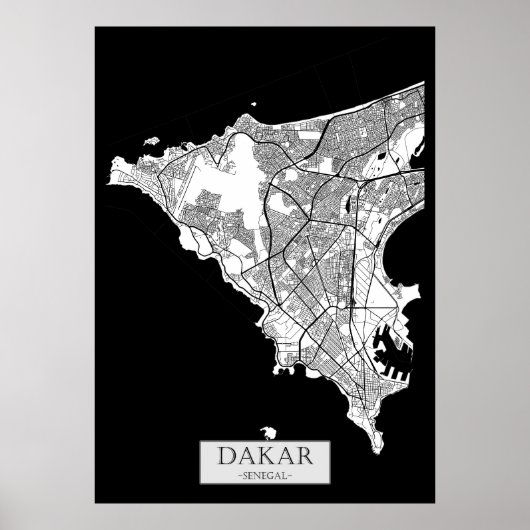 Dakar Senegal Kaart Poster (Voorkant)
