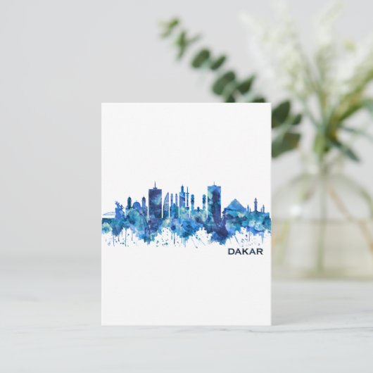 Dakar Senegal Skyline Blue Feestdagenkaart (Staand voorkant)