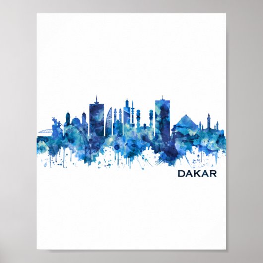 Dakar Senegal Skyline Blue Poster (Voorkant)