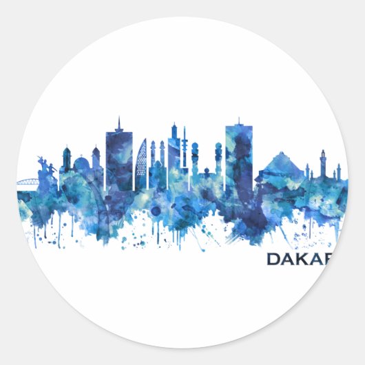 Dakar Senegal Skyline Blue Ronde Sticker (Voorkant)
