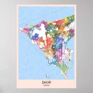 Dakar Senegal Stadkaart Poster