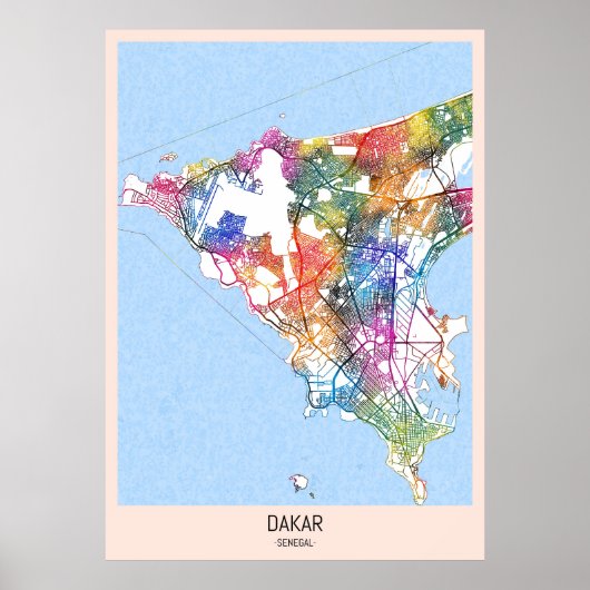 Dakar Senegal Stadkaart Poster (Voorkant)