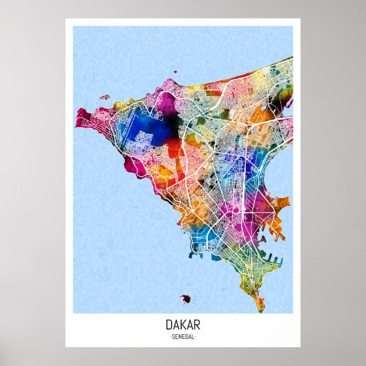 Dakar Senegal Stadsplattegrond Poster (Voorkant)