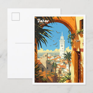 Dakar Senegal Vintage Illustratie Reizen Briefkaart