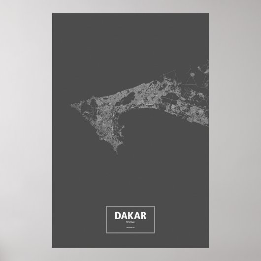 Dakar, Senegal (wit op zwart) Poster (Voorkant)
