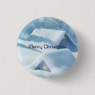 Dakbedekking met glitterende sneeuw ronde button 3,2 cm