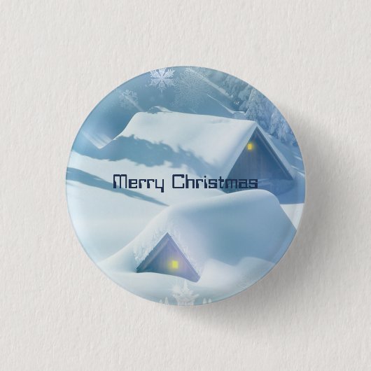 Dakbedekking met glitterende sneeuw ronde button 3,2 cm (Voorkant)