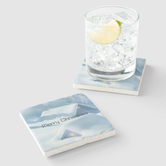 Dakbedekking met glitterende sneeuw stenen onderzetter (Zijkant)