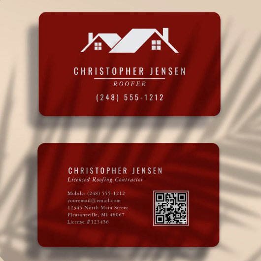 Dakdekker QR-code Eenvoudig Burgundy Afgerond Visitekaartje