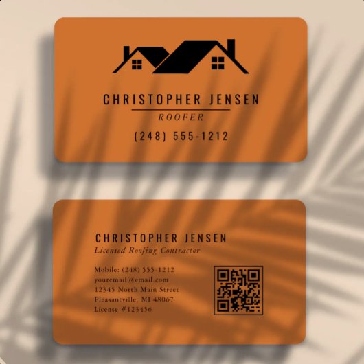 Dakdekker QR-code Verbrand Oranje Afgerond Visitekaartje