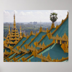 Daken van Shwedagon Pagoda, Yangon, Myanmar Poster