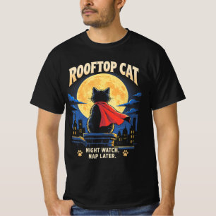 Dakkat Grappige Superheld Zwart Kat Volle Maan T-shirt