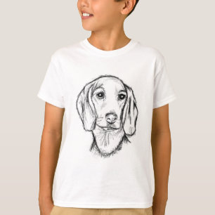 Dakkel handgetekende schets zwart wit puppy hond t-shirt