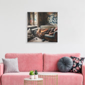Dakloos Man Napping in verlaten gebouw Canvas Afdruk (Insitu (Woonkamer))