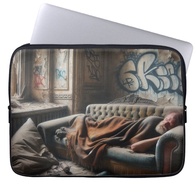 Dakloos Man Napping in verlaten gebouw Laptop Sleeve (Voorkant)