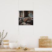 Dakloos Man Napping in verlaten gebouw Poster (Keuken)