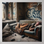 Dakloos Man Napping in verlaten gebouw Poster (Voorkant)