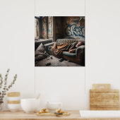 Dakloos Man Napping in verlaten gebouw Poster (Keuken)