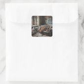 Dakloos Man Napping in verlaten gebouw Vierkante Sticker (Tas)