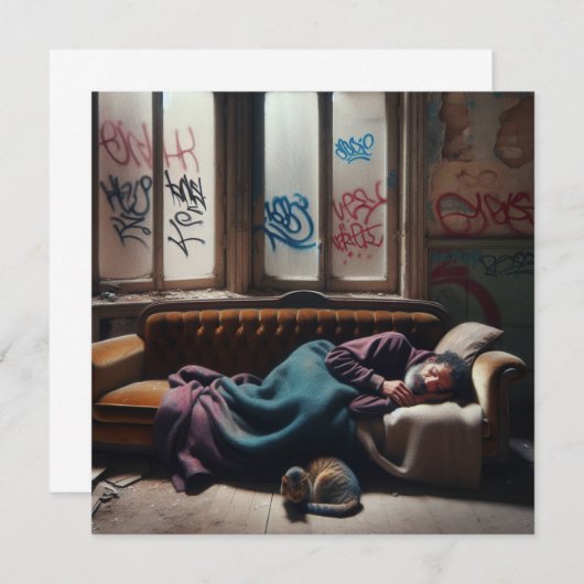 Dakloos Man Slapen in verlaten gebouw (Voorkant / Achterkant)