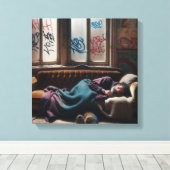 Dakloos Man Slapen in verlaten gebouw Canvas Afdruk (Insitu (Houten vloer))