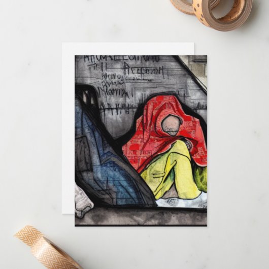 dakloos notitiekaartje (Voorkant / Achterkant in situ)