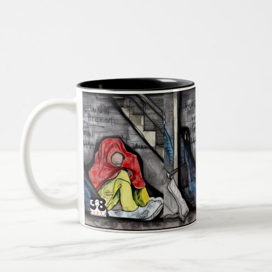 dakloosheid tweekleurige koffiemok (Links)