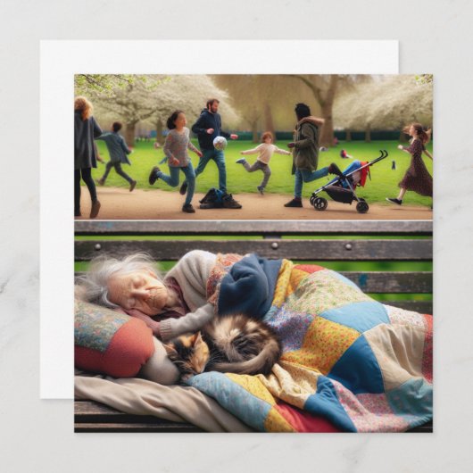 Dakloze dame napping op een parkbank (Voorkant / Achterkant)