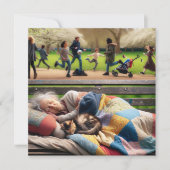 Dakloze dame napping op een parkbank (Voorkant)