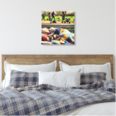 Dakloze dame napping op een parkbank canvas afdruk (Insitu (Slaapkamer))