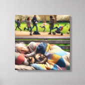 Dakloze dame napping op een parkbank canvas afdruk (Voorkant)