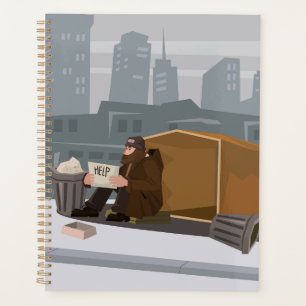 Dakloze Man met Hulpbord Stedelijke Armoede Planner