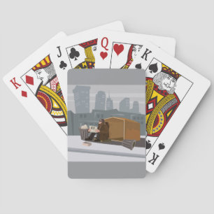 Dakloze Man met Hulpbord Stedelijke Armoede Pokerkaarten