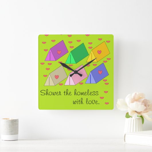 Daklozen douchen met liefde vierkante klok (Huis)