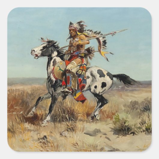“Dakota Chief” door Charles M Russell Vierkante Sticker (Voorkant)