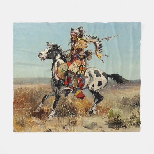 "Dakota Chief" Westerne kunst van Charles M Russel Fleece Deken (Voorkant (Horizontaal))