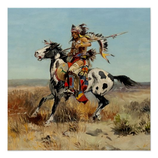 "Dakota Chief" Westerne kunst van Charles M Russel Perfect Poster (Voorkant)