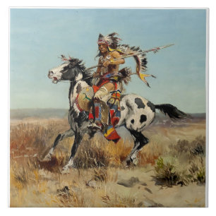 "Dakota Chief" Westerne kunst van Charles M Russel Tegeltje