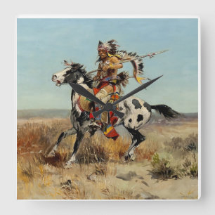 "Dakota Chief" Westerne kunst van Charles M Russel Vierkante Klok