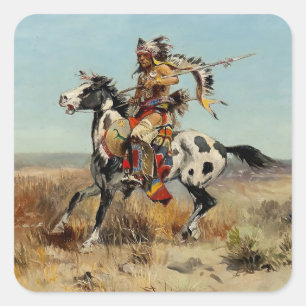 "Dakota Chief" Westerne kunst van Charles M Russel Vierkante Sticker