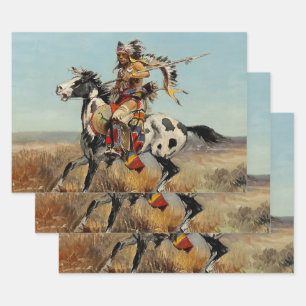 “Dakota Chief” Westerse kunst van Charles M Russel Inpakpapier Vel