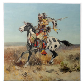 “Dakota Chief” Westerse kunst van Charles M Russel Tegeltje