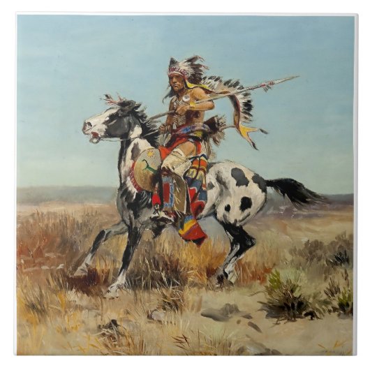“Dakota Chief” Westerse kunst van Charles M Russel Tegeltje (Voorkant)