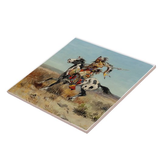 “Dakota Chief” Westerse kunst van Charles M Russel Tegeltje (Zijkant)