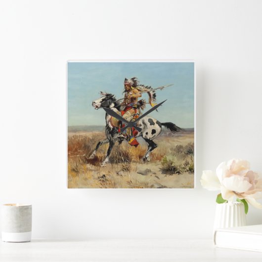 “Dakota Chief” Westerse kunst van Charles M Russel Vierkante Klok (Huis)